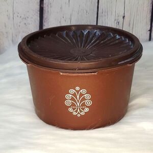 Vintage 70s Tupperware Mini Canister Brown w Lid, Kitchen Storage, Baking Supply
